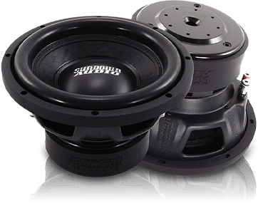 A pair of subwoofers on a black background.