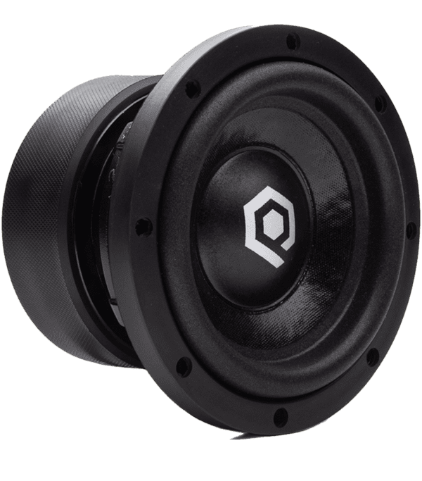 A black Soundqubed HDS2 6.5 Inch Subwoofer with a logo on it.