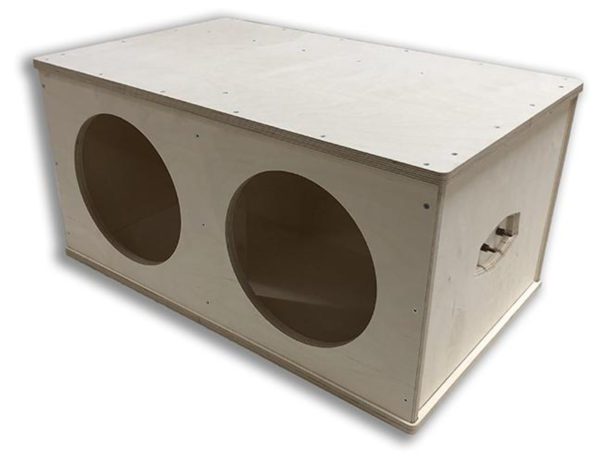 A Gately Audio Flat Pack 2x12 Side Fire Port 3.6cf with two holes in it.