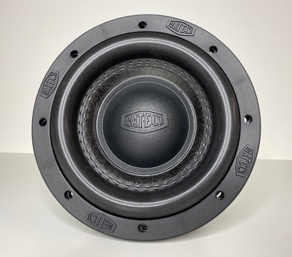A Gately Audio Alpha 6.5 Inch Subwoofer on a white surface.