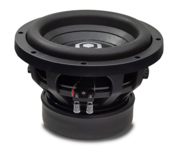 A car subwoofer on a white background.
