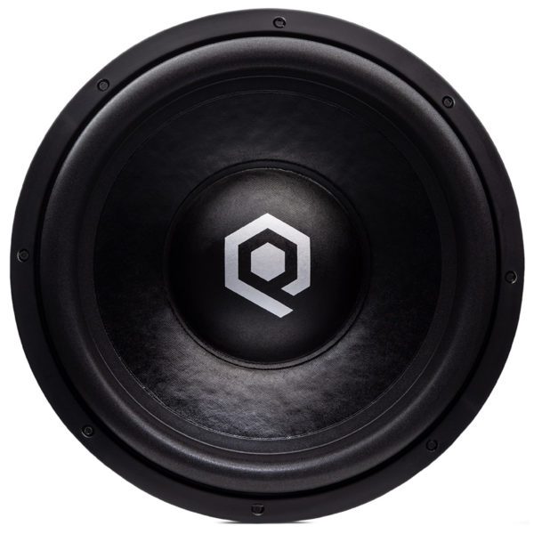 A black Soundqubed HDS3 15 Inch Subwoofer with the q logo on it.