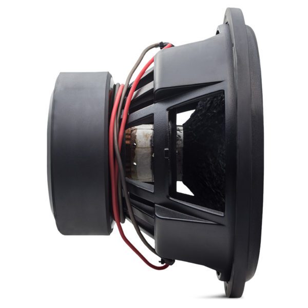 A black Soundqubed HDX3 15 Inch Subwoofer with a red wire attached to it.