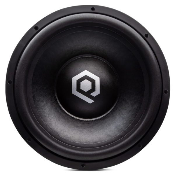 A subwoofer with the Soundqubed HDX4 12 Inch Subwoofer logo on it.