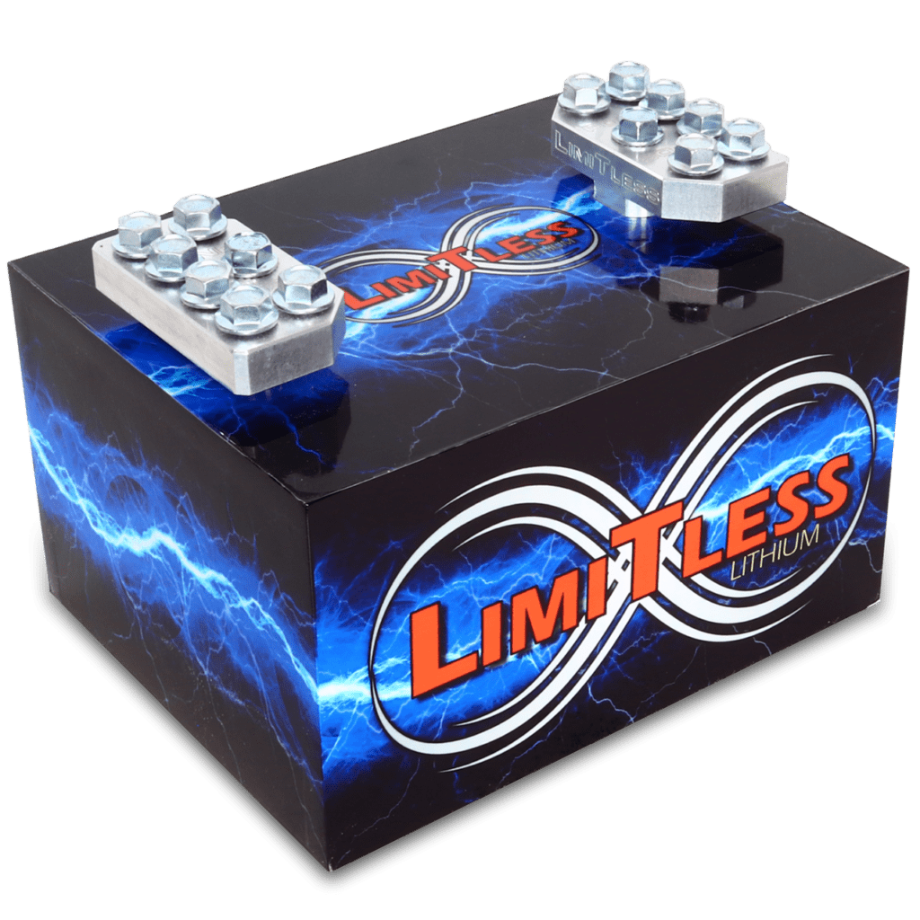 A box with the product name "Limitless Lithium Super Capacitor Battery" on it.