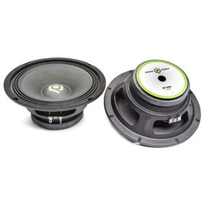 A pair of Soundqubed 8 Inch Pro Audio Midrange speakers on a white background.
