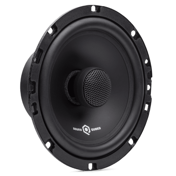 A Soundqubed 6.5 Inch Coaxial Speaker Set on a white background.