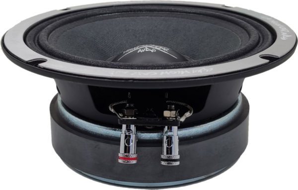 A Sky High Car Audio EL64 6.5 Inch Pro Audio Midrange/Midbass speaker with a black cone on top.