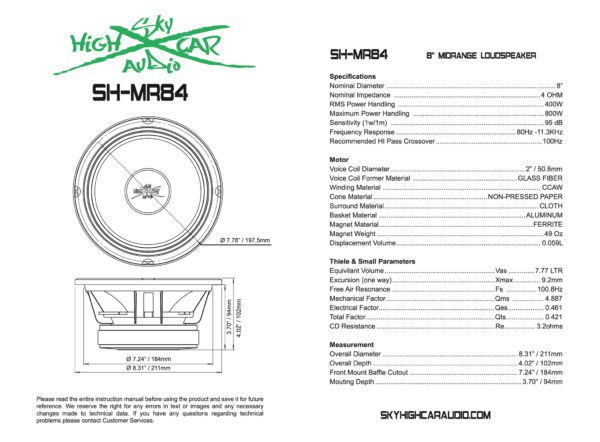 Sky High Car Audio MR84 8 Inch Pro Audio Midrange/Midbass Sky High Car Audio MR84 8 Inch Pro Audio Midrange/Midbass Sky High Car Audio MR84 8 Inch Pro Audio Midrange/Midbass Sky High Car Audio MR84 8 Inch Pro Audio Midrange/Midbass Sky High Car Audio MR84 8 Inch Pro Audio Midrange/Midbass Sky High Car Audio MR84 8 Inch Pro Audio Midrange/Midbass.