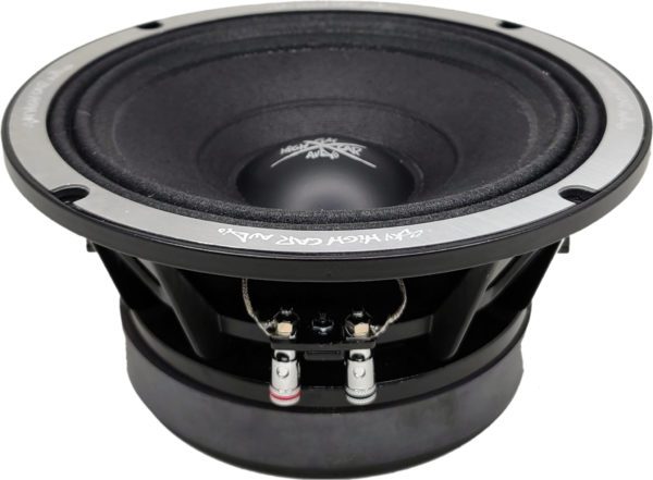 A Sky High Car Audio MR84 8 Inch Pro Audio Midrange/Midbass speaker with a black cone.