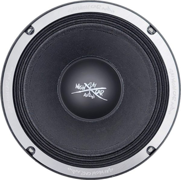 An image of a Sky High Car Audio NEO84 8 Inch Pro Audio Midrange/Midbass speaker with a logo on it.