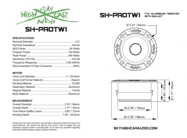 High audio Sky High Car Audio TW1 Pro Neo Mini Bullet Tweeters (Pair) wiring diagram.