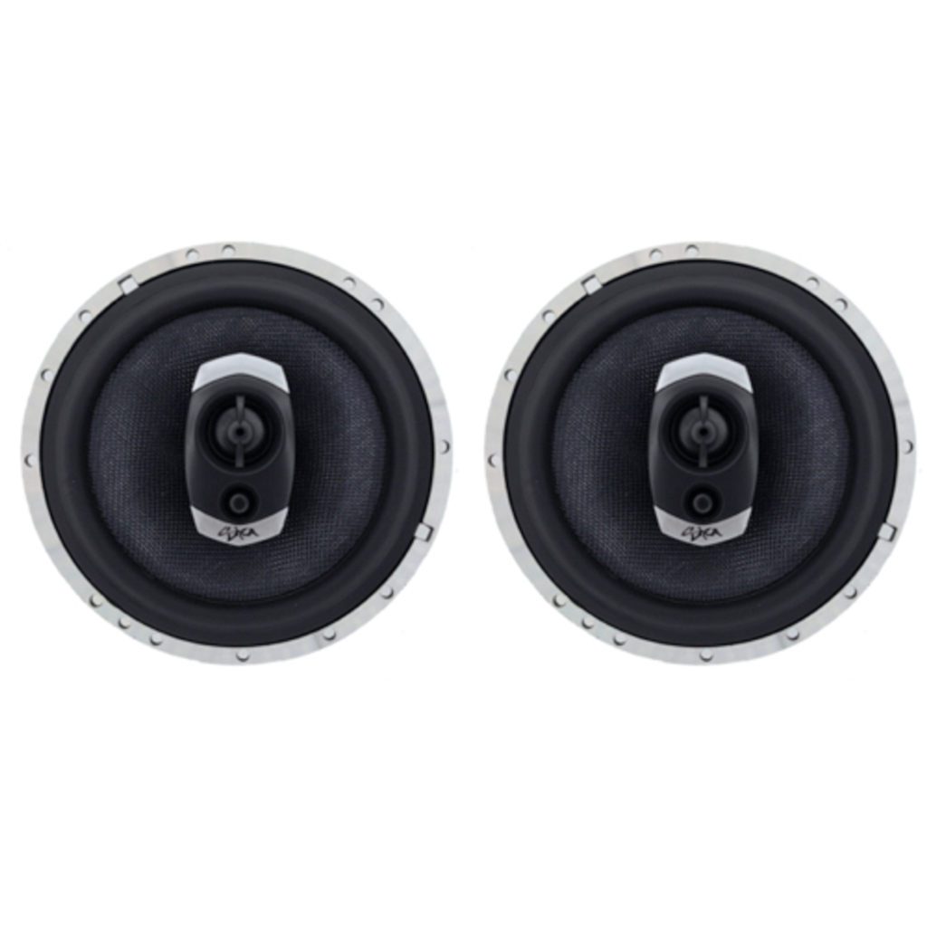 A pair of Sky High Car Audio C653 6.5 Inch Premium Coaxial Speaker Set on a white background.