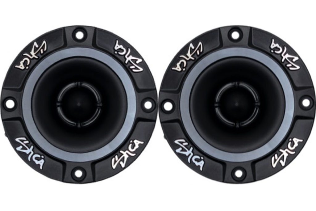 Two Sky High Car Audio TW1 Pro Neo Mini Bullet Tweeters (Pair) on a white background.