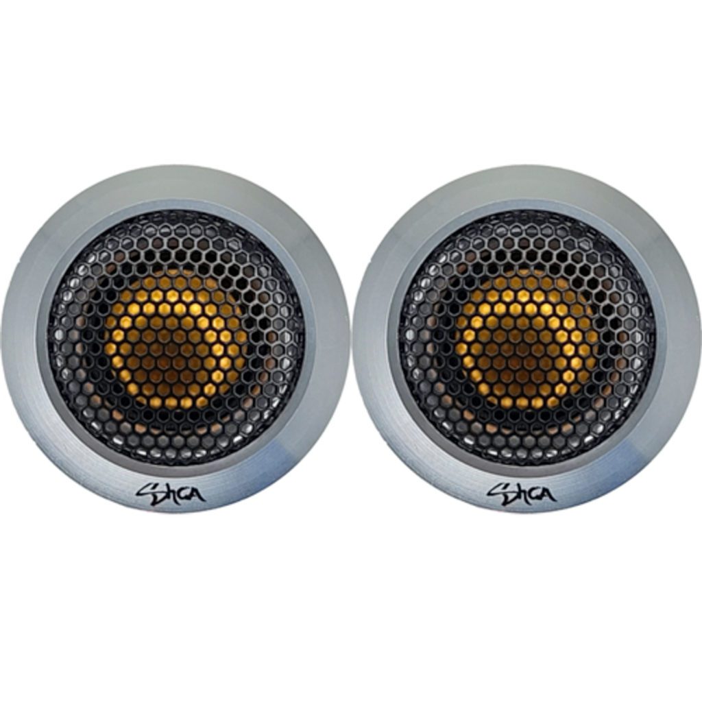 A pair of Sky High Car Audio TW3S Neo Titanium Dome Tweeters on a white background.