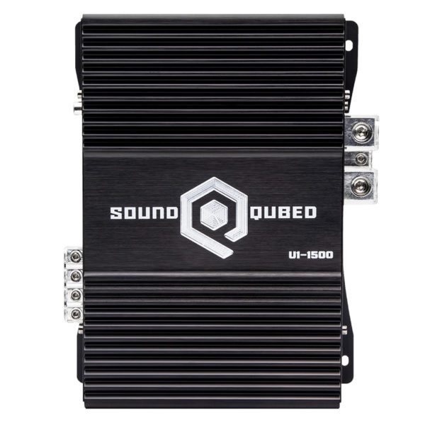 The Soundqubed U1-1500 Full-Range Monoblock car amplifier is shown on a white background.