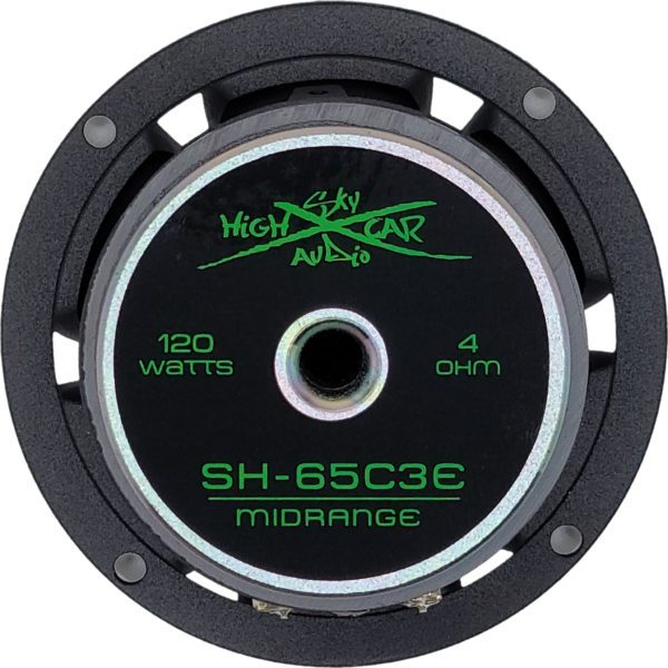 A black Sky High Car Audio 3-Way Ferrite 6.5 Inch Component Set with a green logo on it.