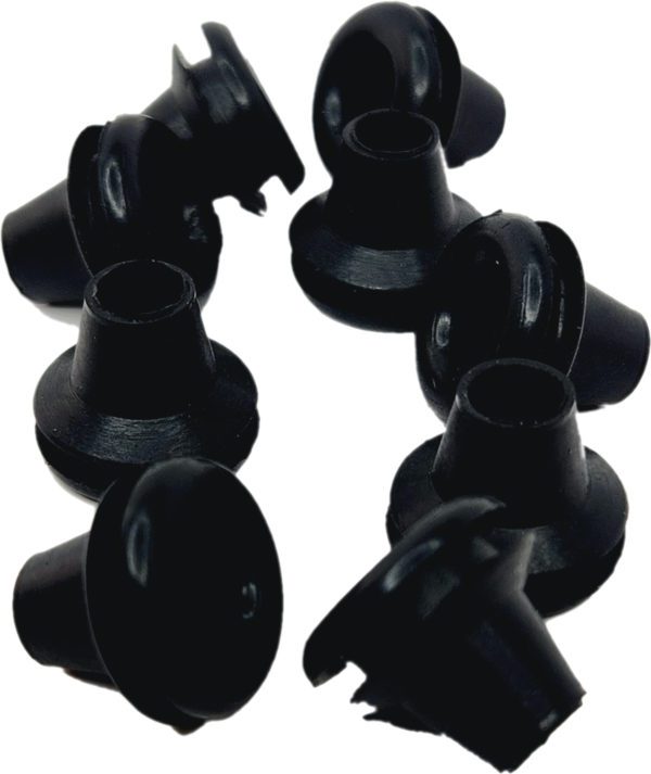 A group of Rubber Grommets 100 pack for 8ga on a white background.