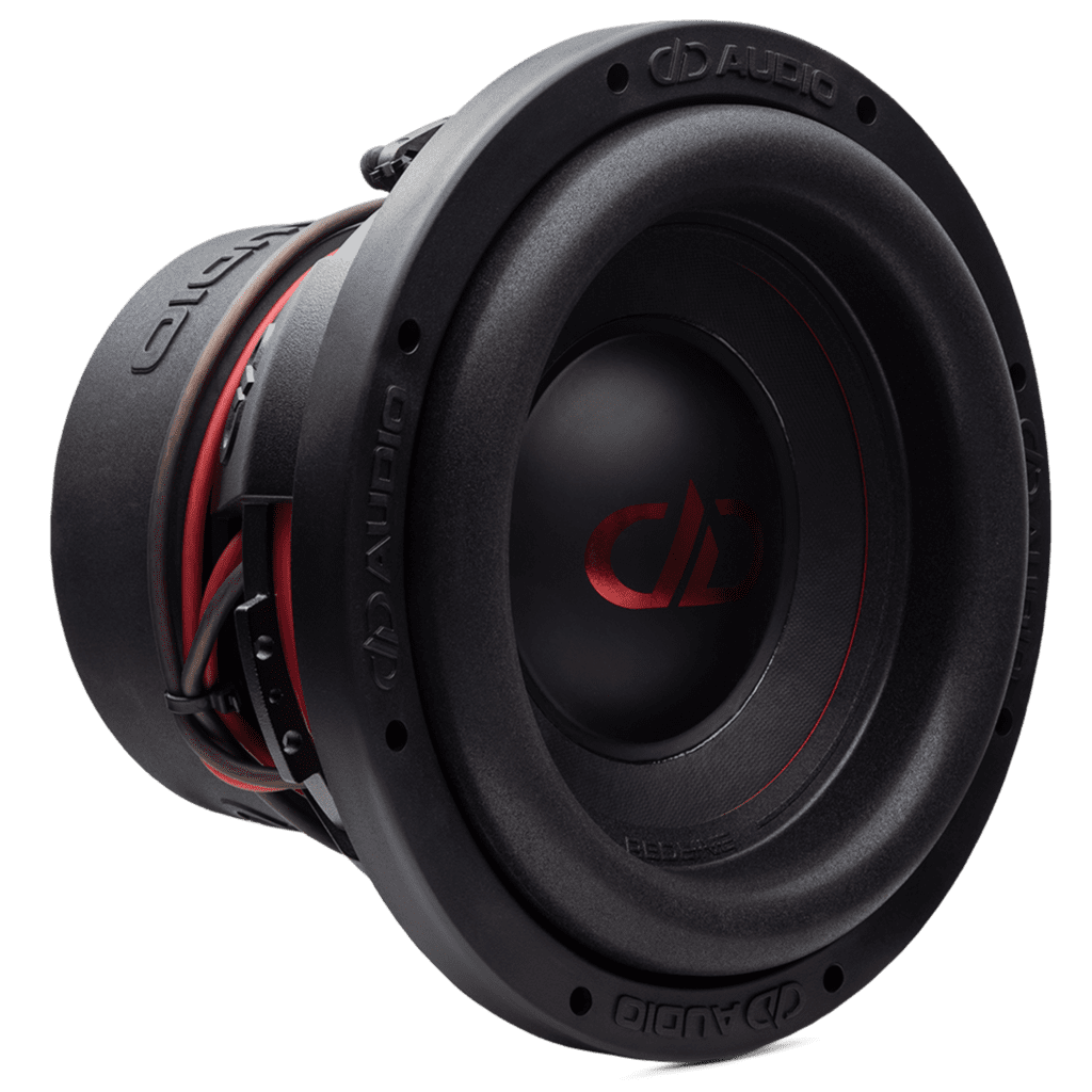A DD Audio 10" 600 Series Subwoofer with a red and black subwoofer.
