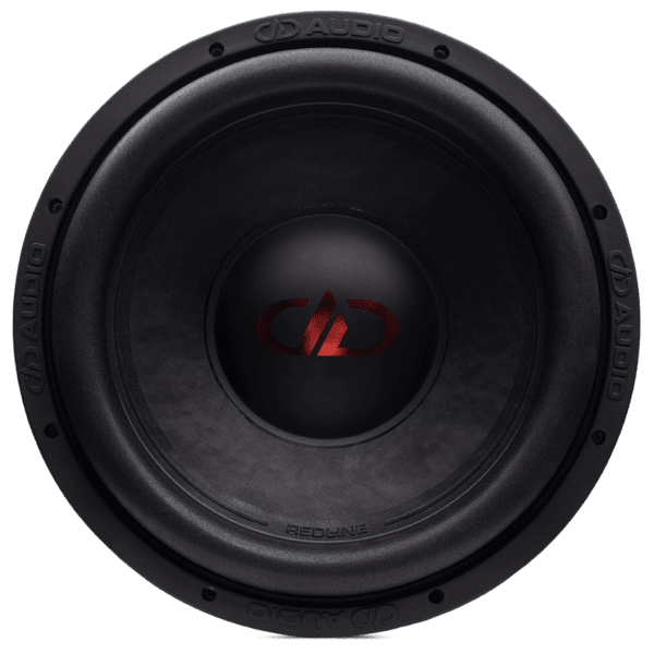 A DD Audio 12" 600 Series Subwoofer with a red logo on it.