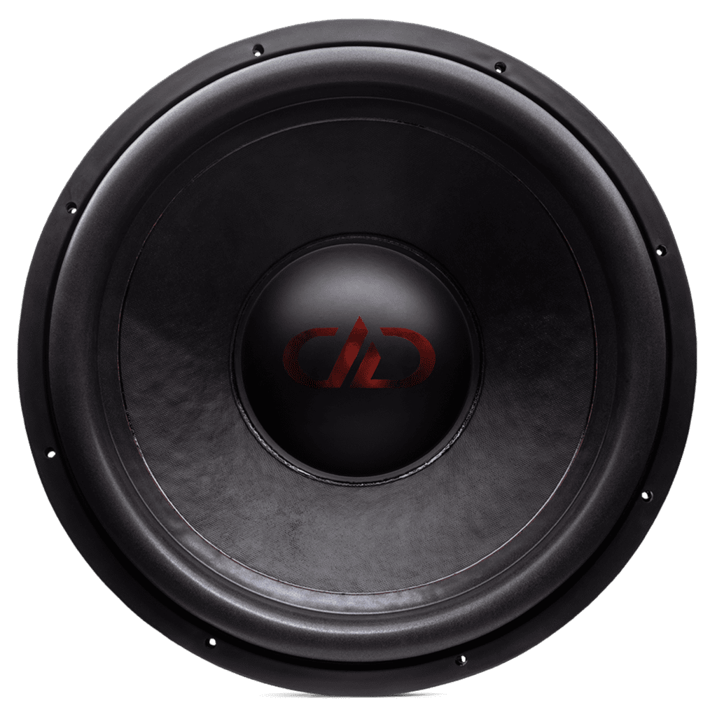 A black DD Audio 18" 700 Series Subwoofer with a red logo on it.
