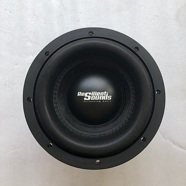 A Resilient Sounds GOLD 8 subwoofer on a white surface.