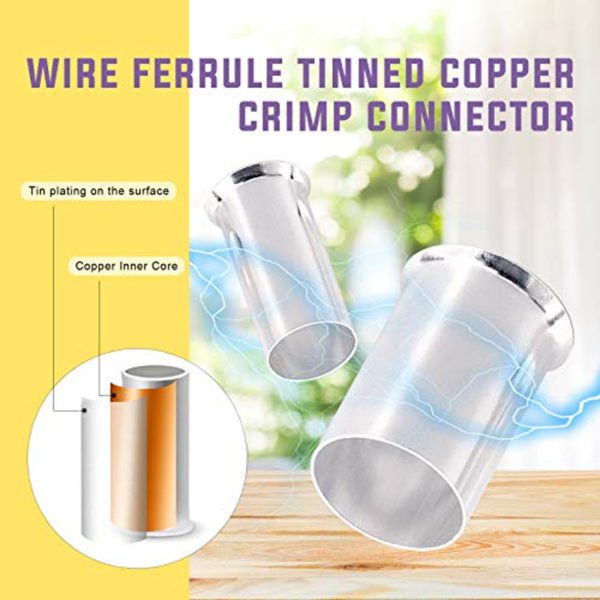 8 GA Wire Ferrules - Copper Tinned 25pk crimp connector.