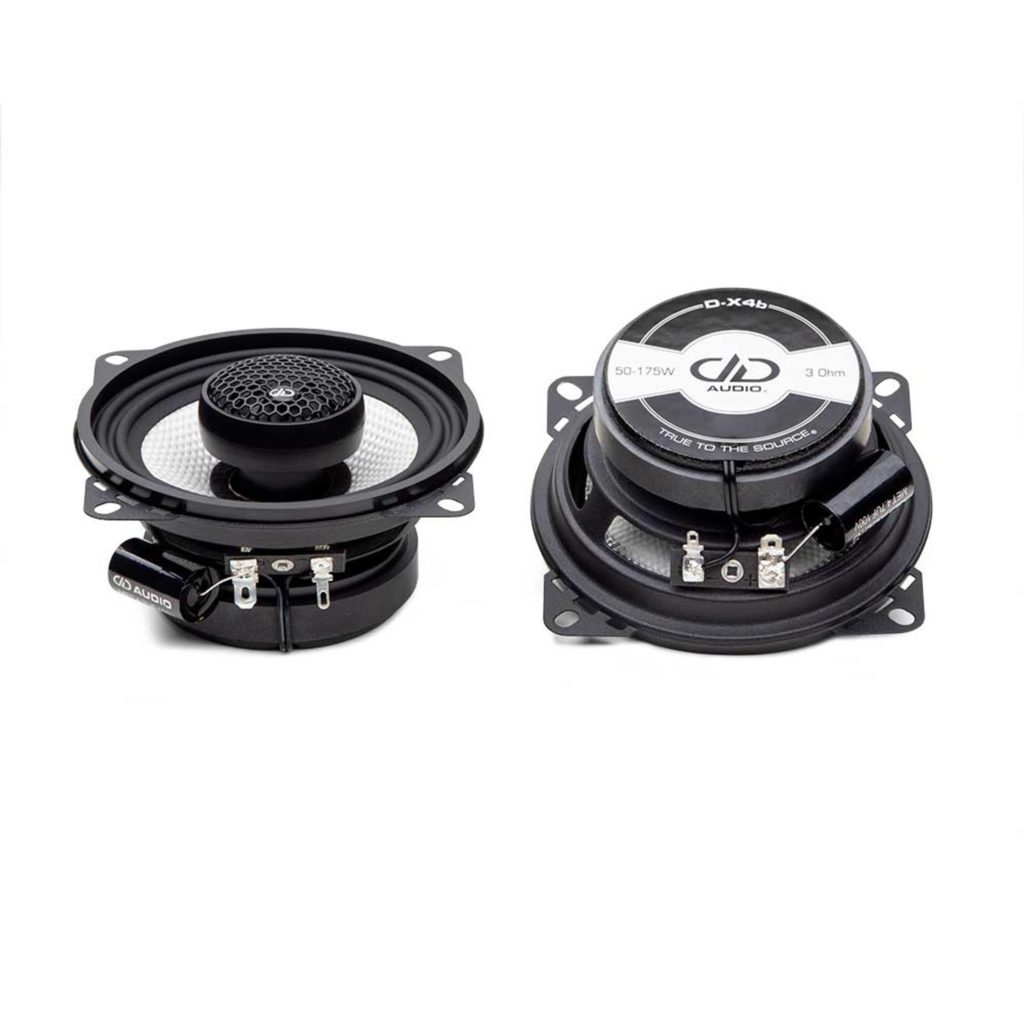 DD Audio D-X4b D Series Coaxial Speakers on a white background.