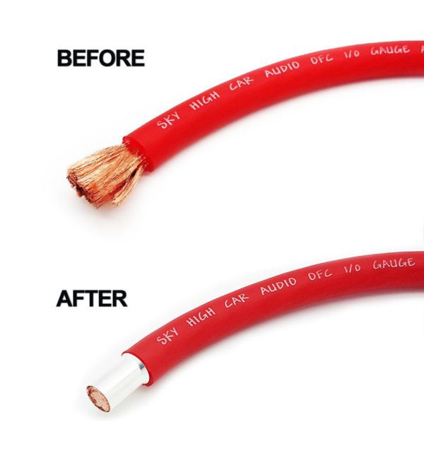 Before and after pictures of 8 GA Wire Ferrules - Copper Tinned 25pk.