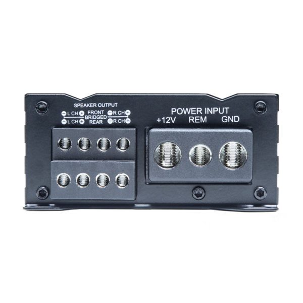 A DD Audio RL-SA300.4 Redline SA Series 4 Channel Amplifier input panel with four wires.