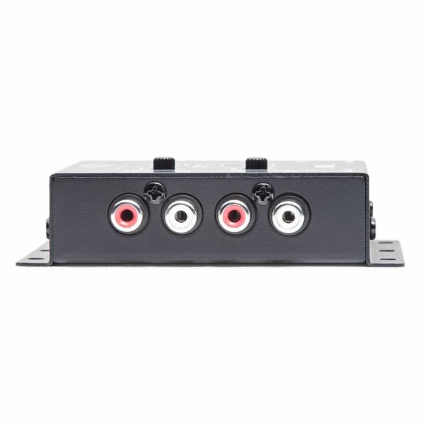 A black DD Audio SC4a 4 Channel Line Output Signal Converter box with four red and white buttons.