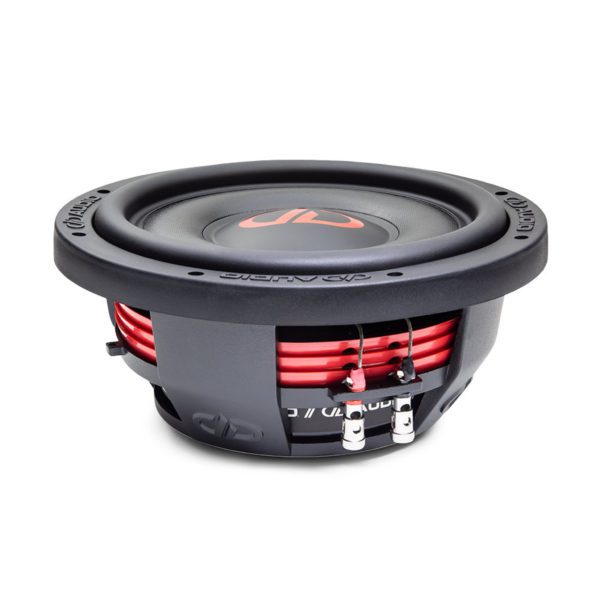 A DD Audio 12" SL600 Slim Line Series Subwoofer with red wires.