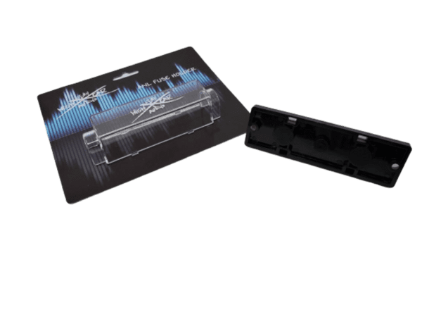 A black plastic Sky High Car Audio 1/0 Gauge ANL Fuse Holder (Set Screw) with a black cover.