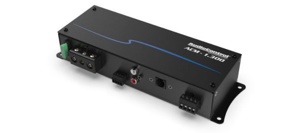 An Audio Control ACM-1.300 with a blue light on it.
