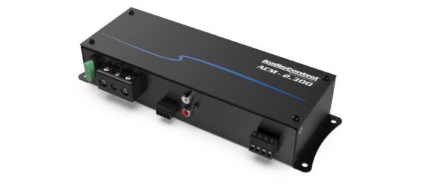 An Audio Control ACM-2.300 power supply with a blue light on it.