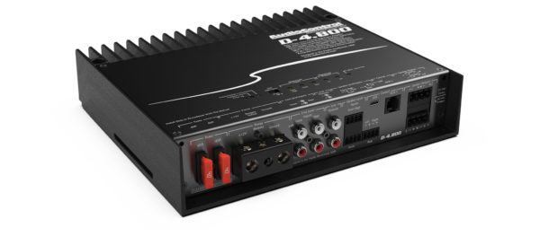 An Audio Control D-4.800 power amplifier with a remote control.