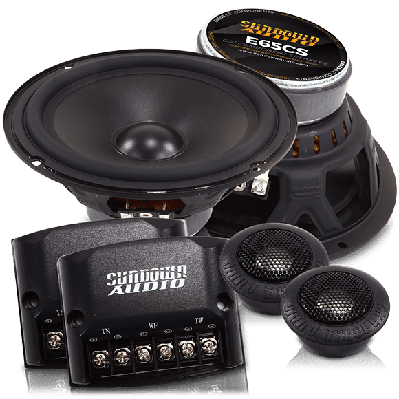 An E-6.5CS Component Set of car speakers and subwoofers.
