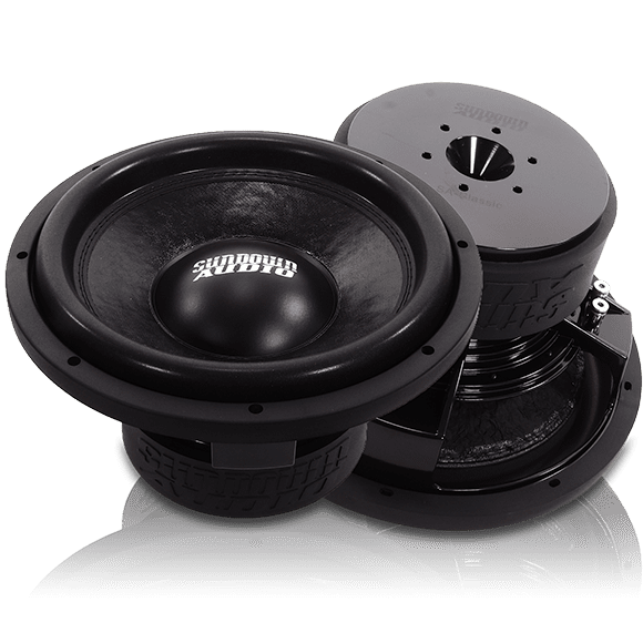 A pair of SA "Classic" 12" D2 (Black Motor)(750W) subwoofers on a white background.
