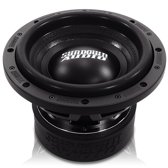 A black SA-10 v.2 D4 (1000-watt) subwoofer with the logo on it.