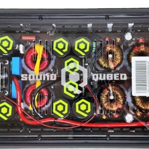 A SoundQubed Q1-4500 V2 Monoblock Amplifier with a lot of wires and connections.