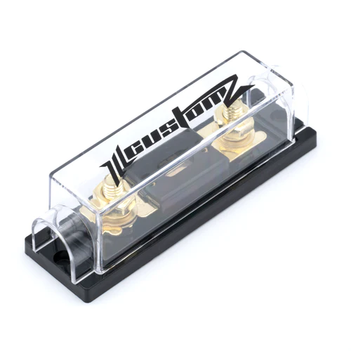A clear plastic box with two ILL Customz Budget ANL Fuse Holders in it.