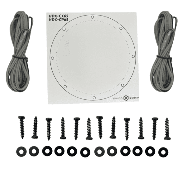 A white Soundqubed HDX Series 6.5" Component Set (Pair) with screws and wires on it.