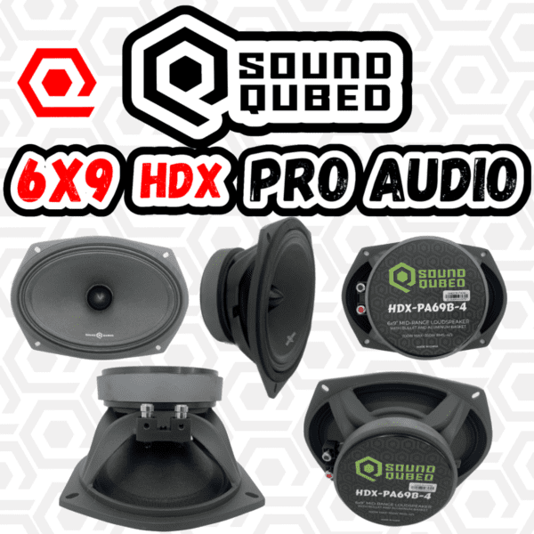 Product: Soundqubed HDX Series Pro Audio Speaker 6x9 inch Midrange Speaker (single) Revised Sentence: Soundqubed HDX Series Pro Audio 6x9" Speaker (single).