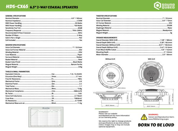 The manual for the Soundqubed HDS Series 6.5" Coaxial 2-way Speakers (Pair) - hpc - hpc - hpc - h.