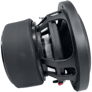 A black Soundqubed HDX 3 D4 6.5 Inch Subwoofer with a cone.