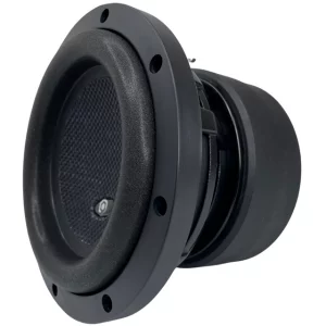 A black Soundqubed HDX 3 D4 6.5 Inch subwoofer on a white background.