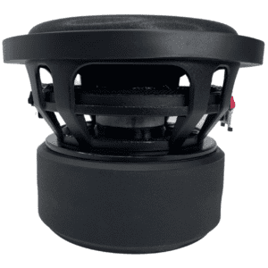 A black Soundqubed HDX 3 D4 6.5 Inch subwoofer on a white background.