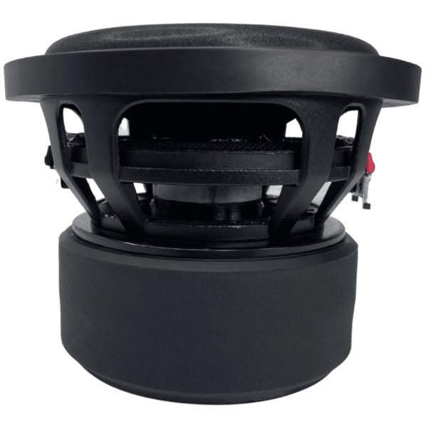A black Soundqubed HDX 3 D4 6.5 Inch subwoofer on a white background.